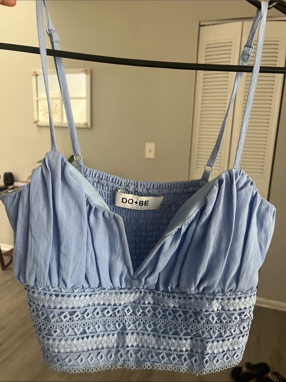 DO+BE Sky Blue Cropped Lace-Trim Cami Top